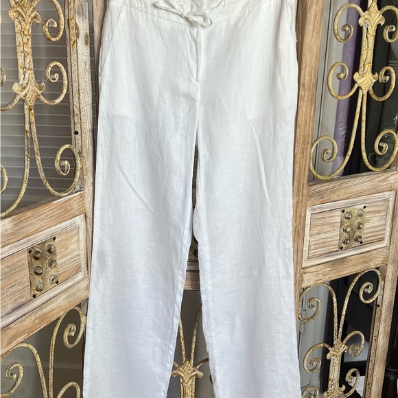 Blue Island Crisp Semi-Sheer White Linen Pants - Picture 1 of 14